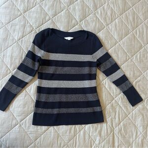 Market & Spruce Navy and Gray Striped Sweater- Petite Sz Small